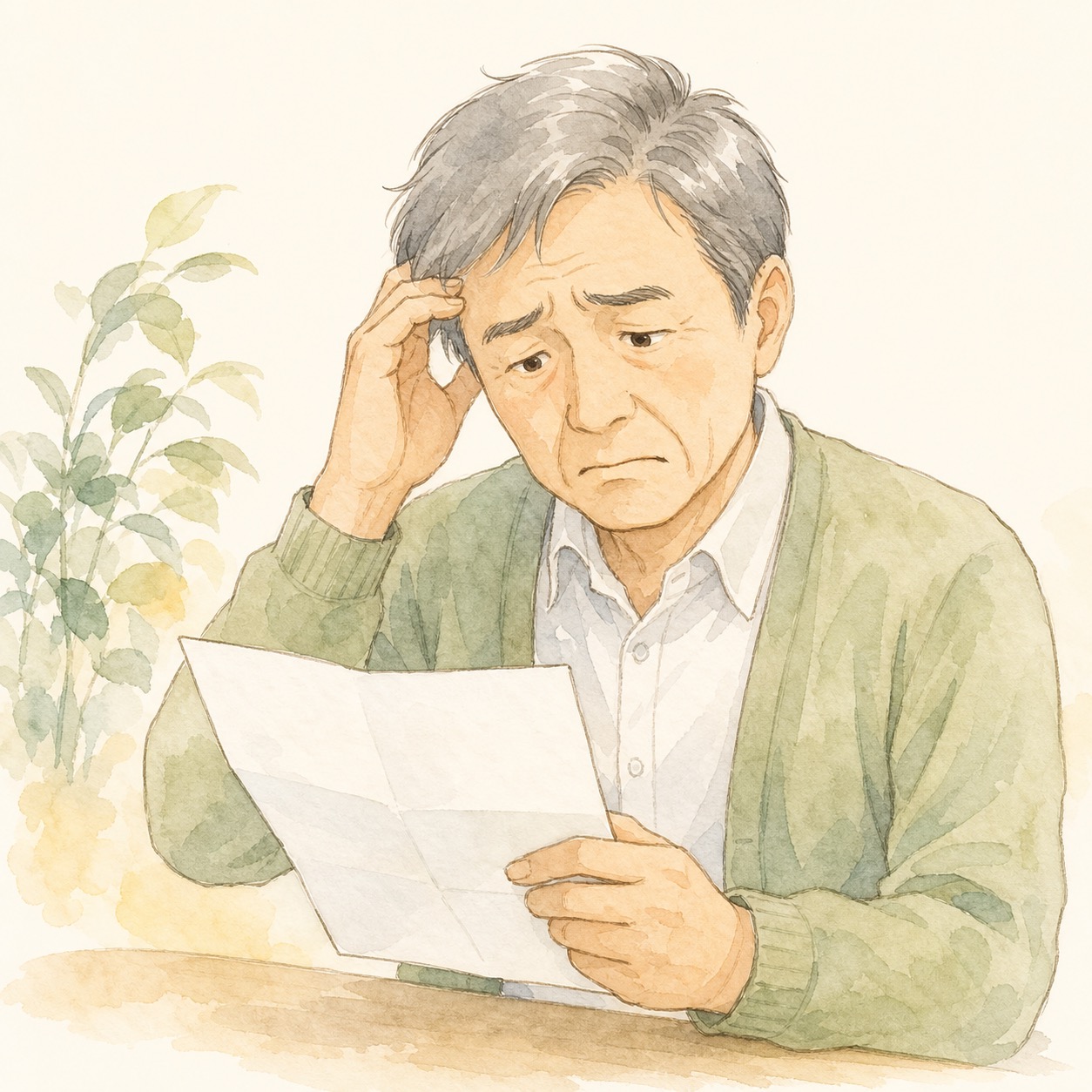 不支給や等級結果に悩む方のイラスト