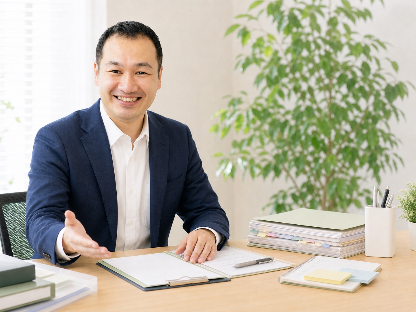 代表社労士が申請書類を確認しながら相談に応じる様子